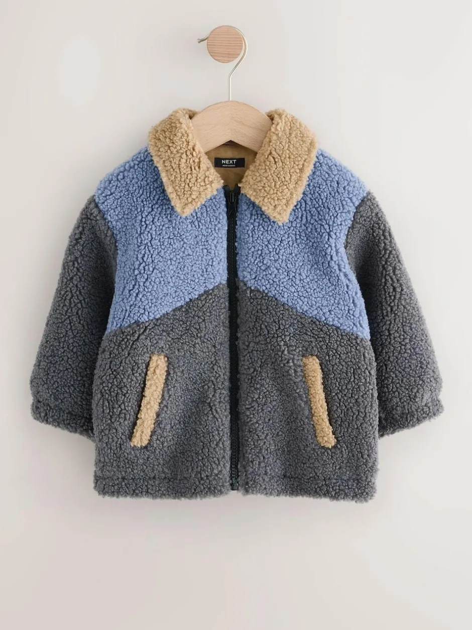 Next Borg Fleece Shacket (3mths-7yrs) Charcoal/Blue/Tan Colorblock Online