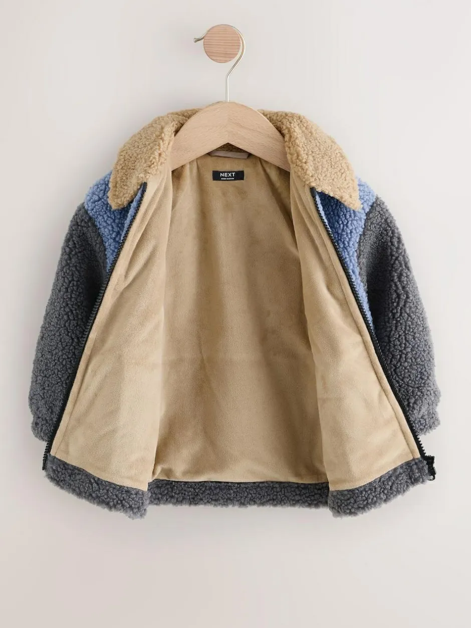 Next Borg Fleece Shacket (3mths-7yrs) Charcoal/Blue/Tan Colorblock Online