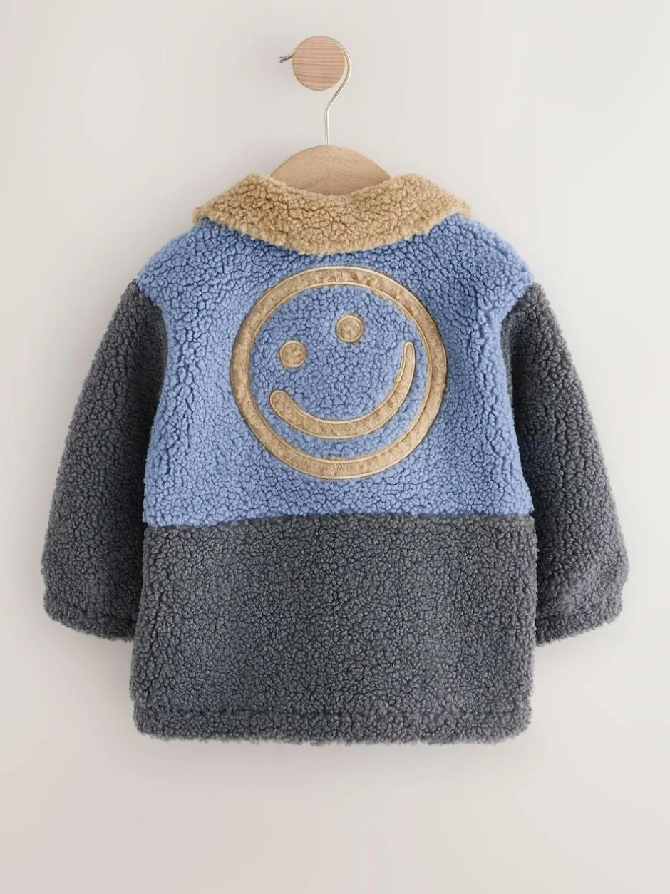 Next Borg Fleece Shacket (3mths-7yrs) Charcoal/Blue/Tan Colorblock Online