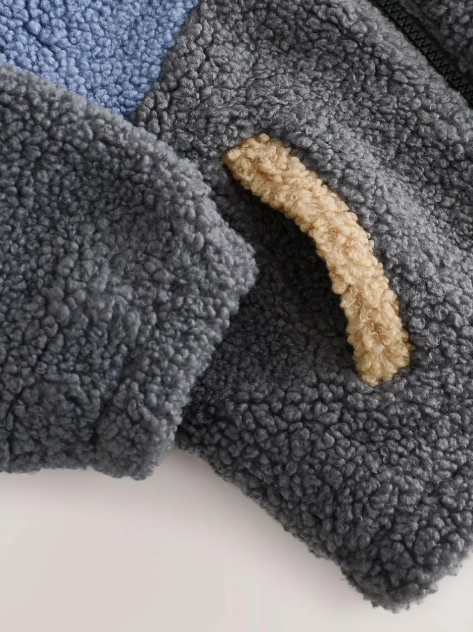 Next Borg Fleece Shacket (3mths-7yrs) Charcoal/Blue/Tan Colorblock Online