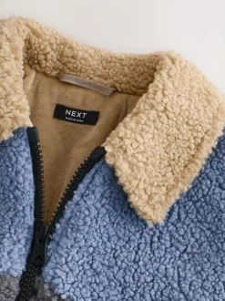 Next Borg Fleece Shacket (3mths-7yrs) Charcoal/Blue/Tan Colorblock Online