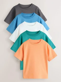 Next Charcoal/White/Blue/Orange/Green Short Sleeve T-Shirts 5 Pack (3mths-7yrs) Best