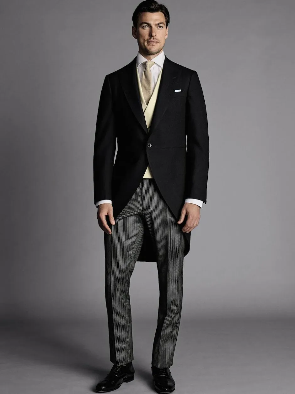Charles Tyrwhitt Black Slim Fit Herringbone Morning Suit: Tailcoat Clearance
