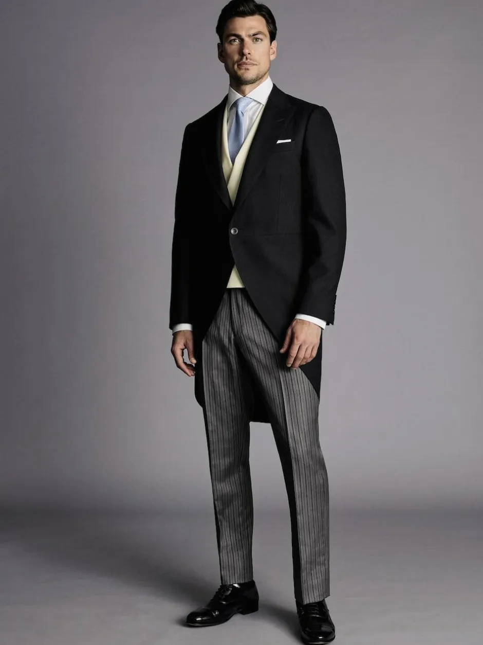 Charles Tyrwhitt Black Slim Fit Herringbone Morning Suit: Tailcoat Clearance