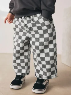Next Checkerboard/Blue Stripe Pull On Wide Trousers 2 Pack (3mths-7yrs) Hot