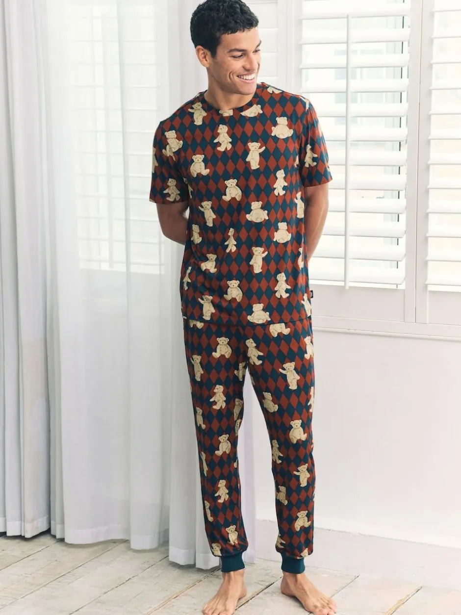 Chelsea Peers Blue Argyle Bear Print Long Pyjamas Set