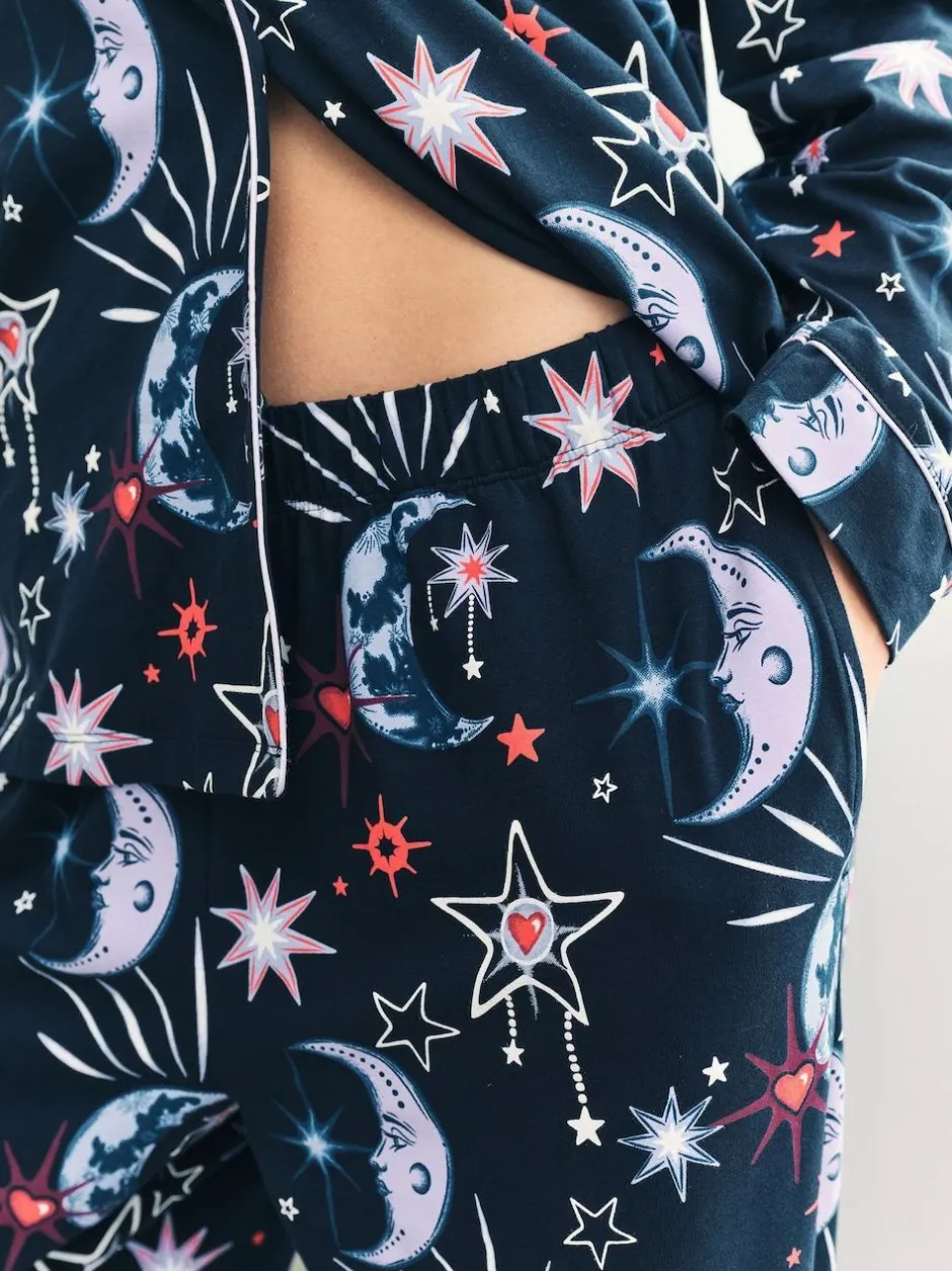 Chelsea Peers Blue Cotton Mystic Moon Print Long Pyjamas Set Online