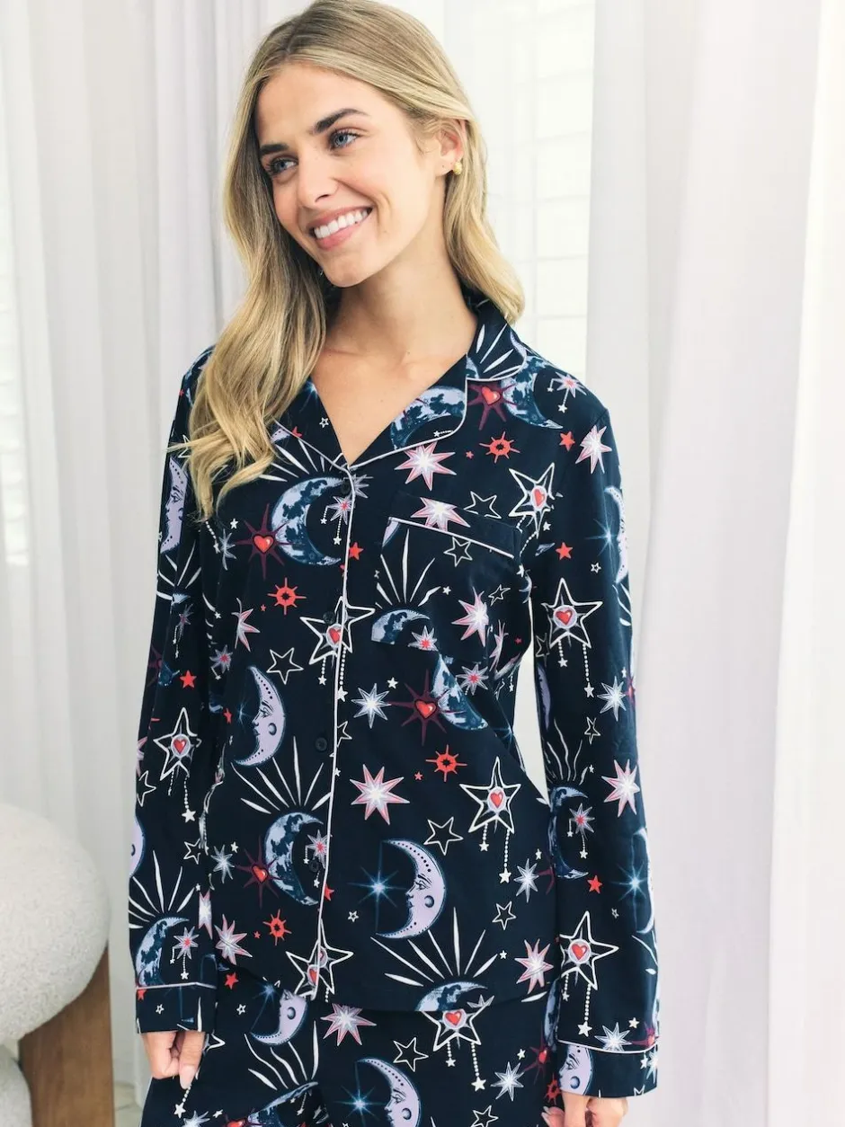 Chelsea Peers Blue Cotton Mystic Moon Print Long Pyjamas Set Online