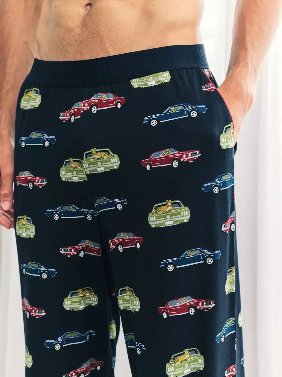 Chelsea Peers Blue Driving Leopards Print Long Pyjama Bottoms New