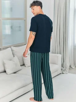Chelsea Peers Blue Embroidered Fish Henley Stripe Long Pyjama Set
