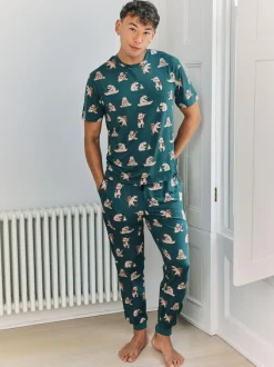 Chelsea Peers Blue Wilderness Bear Print Long Pyjamas Set Hot