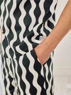 Chelsea Peers Green Cotton Poplin Wavy Stripe Long Pyjamas Set Clearance