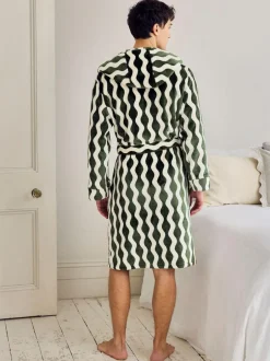 Chelsea Peers Green Fleece Wavy Stripe Hooded Dressing Gown Discount