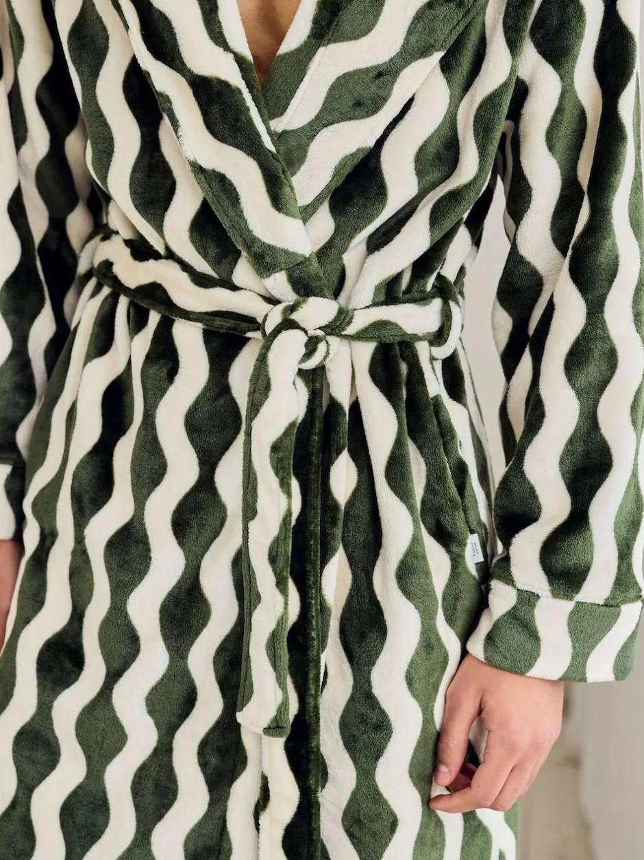 Chelsea Peers Green Fleece Wavy Stripe Hooded Dressing Gown Discount