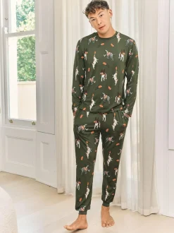Chelsea Peers Green Rugby Dogs Print Long Pyjamas Set Hot