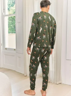 Chelsea Peers Green Rugby Dogs Print Long Pyjamas Set Hot