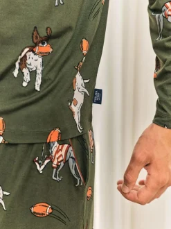 Chelsea Peers Green Rugby Dogs Print Long Pyjamas Set Hot