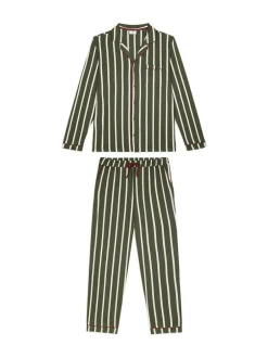 Chelsea Peers Green Stripe Button Up Long Pyjamas Set New