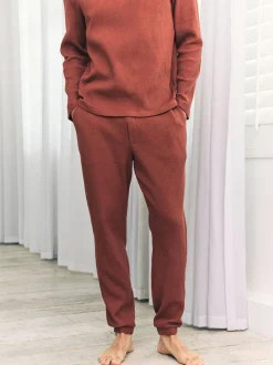 Chelsea Peers Orange Trouser Waffle Long Joggers Lounge Bottoms - Rust New