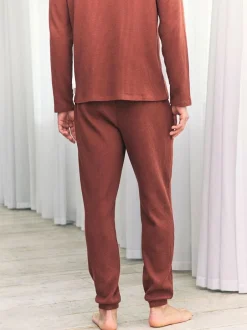 Chelsea Peers Orange Trouser Waffle Long Joggers Lounge Bottoms - Rust New