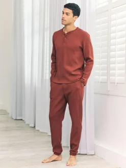 Chelsea Peers Orange Trouser Waffle Long Joggers Lounge Bottoms - Rust New