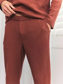 Chelsea Peers Orange Trouser Waffle Long Joggers Lounge Bottoms - Rust New