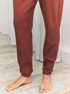 Chelsea Peers Orange Trouser Waffle Long Joggers Lounge Bottoms - Rust New