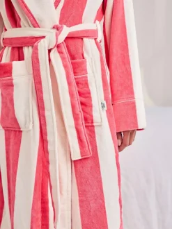 Chelsea Peers Pink Cotton Towelling Stripe Dressing Gown Outlet