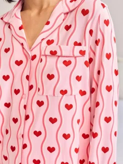 Chelsea Peers Pink Wavy Stripe Heart Print Long Pyjamas Set Discount