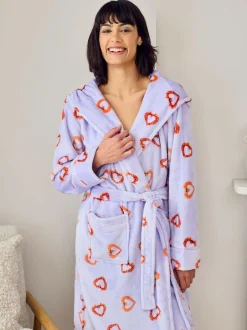 Chelsea Peers Purple Fleece Shrimp Heart Print Dressing Gown Discount