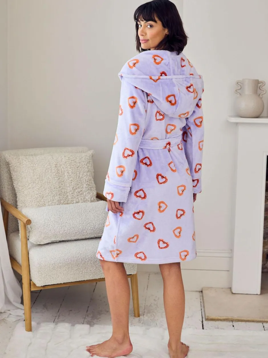 Chelsea Peers Purple Fleece Shrimp Heart Print Dressing Gown Discount