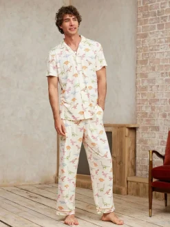 Chelsea Peers Dinosaur Print Long Pyjama Set White Hot
