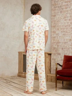Chelsea Peers Dinosaur Print Long Pyjama Set White Hot