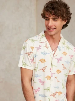 Chelsea Peers Dinosaur Print Long Pyjama Set White Hot