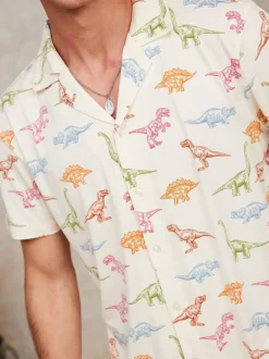 Chelsea Peers Dinosaur Print Long Pyjama Set White Hot
