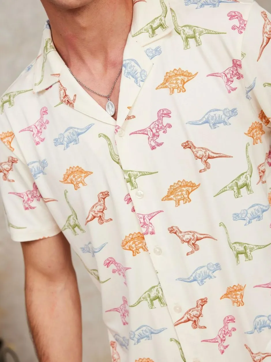 Chelsea Peers Dinosaur Print Long Pyjama Set White Hot