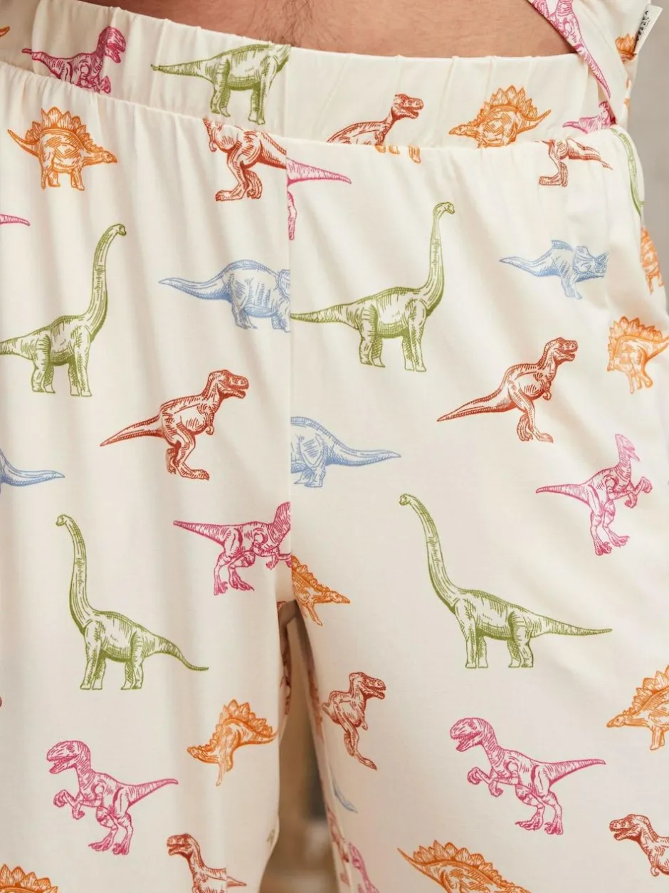 Chelsea Peers Dinosaur Print Long Pyjama Set White Hot