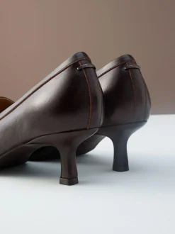 Next Premium Leather With Motionflex Point Toe Tassel Heels Loafers Choc Brown New