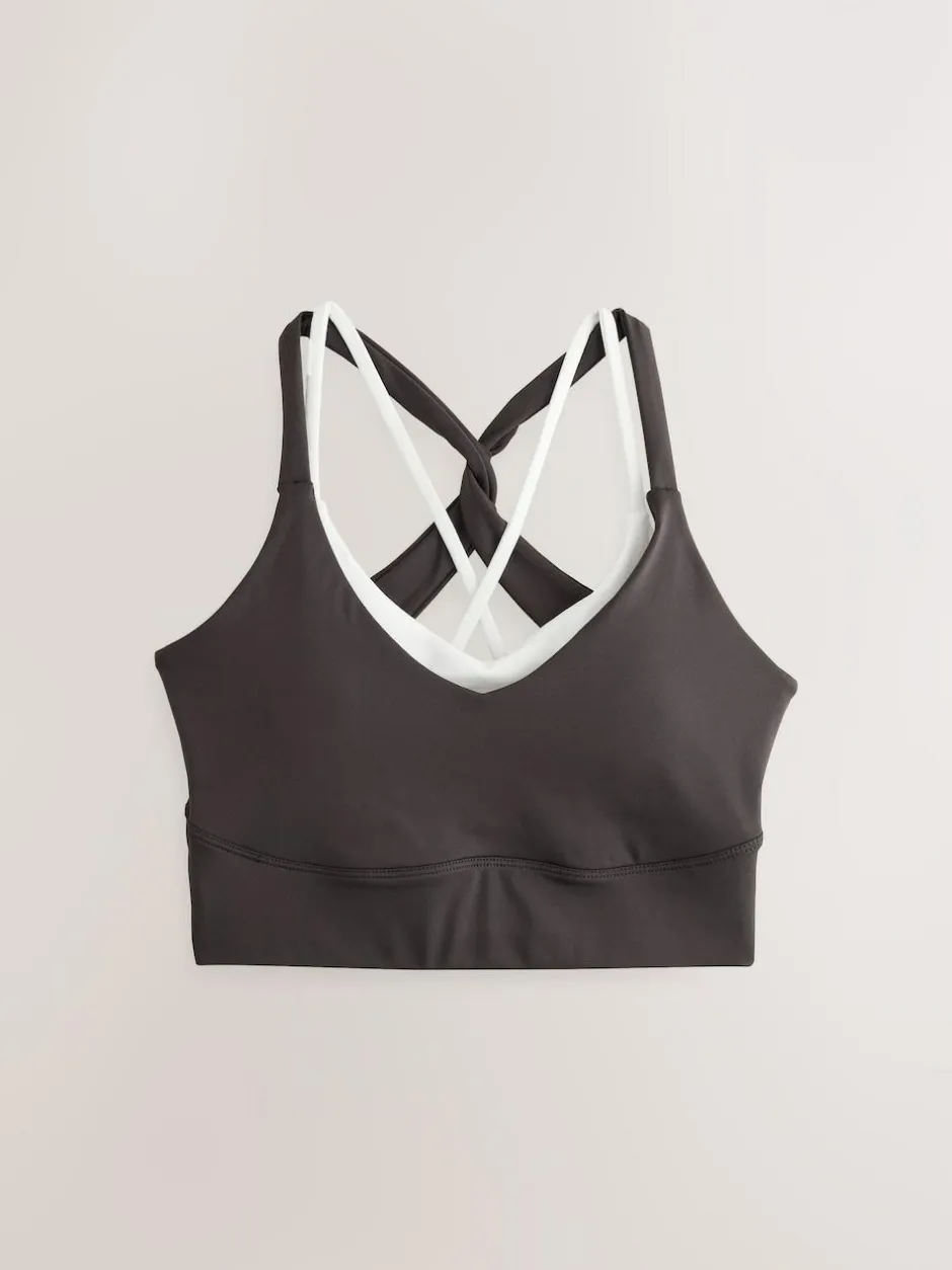 Next Chocolate Brown Active Power Double Layer Cross Back Sports Bra Clearance