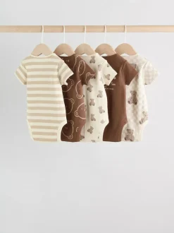 Next Chocolate Brown Baby Short Sleeve Bodysuits 5 Pack Sale
