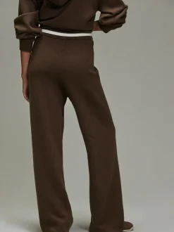 Next Compact Cosy Wide Leg Tipped Joggers Chocolate Brown Clearance