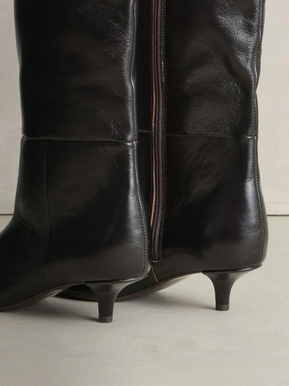 Next Crinkle Effect Leather Signature Underset Heel Knee High Boots Chocolate Brown Sale