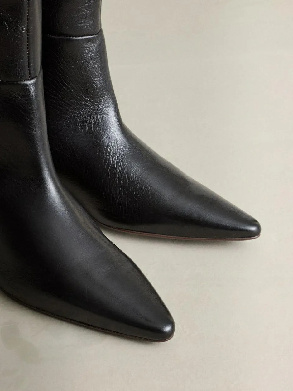 Next Crinkle Effect Leather Signature Underset Heel Knee High Boots Chocolate Brown Sale