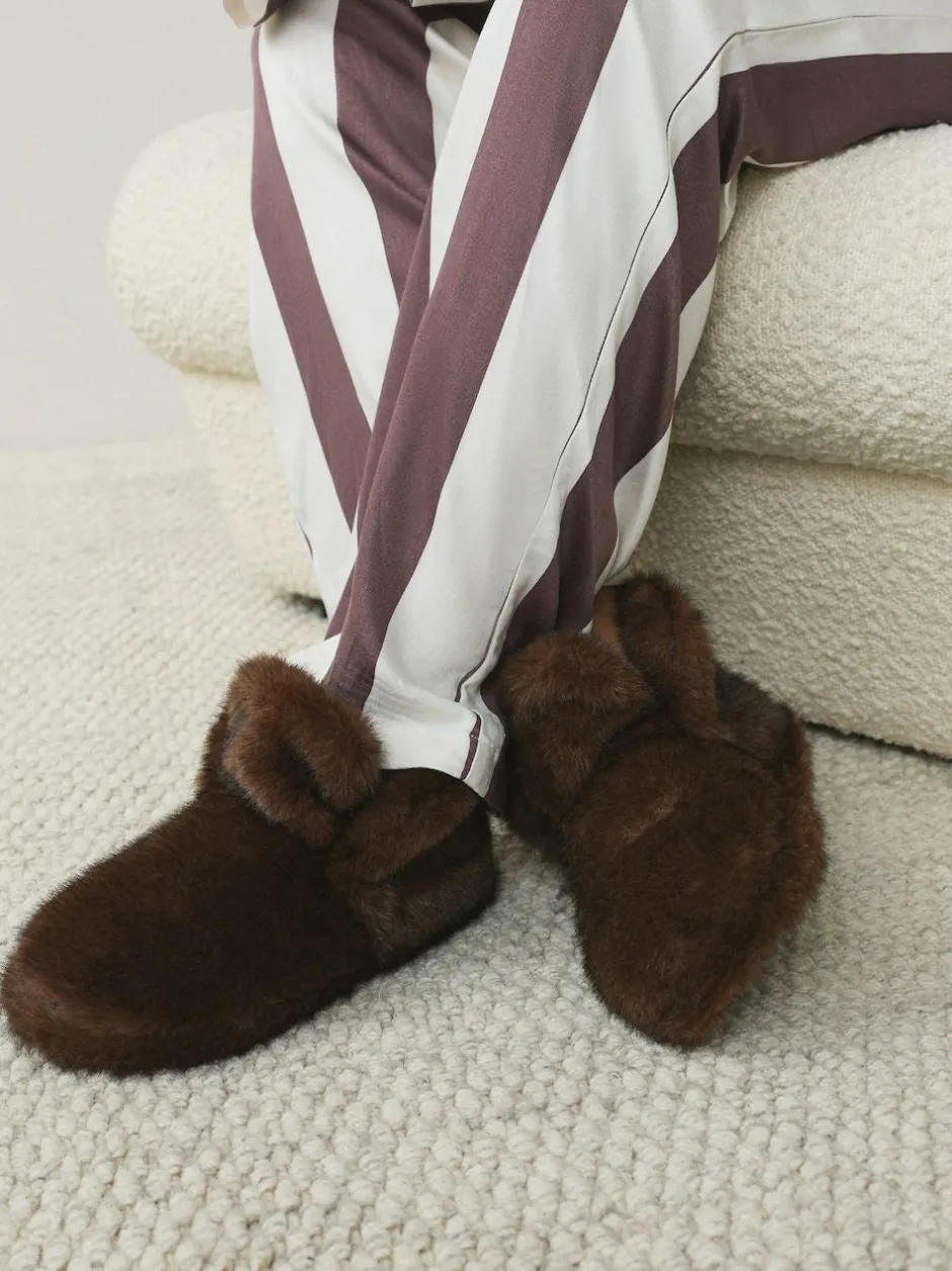 Next Chocolate Brown Faux Fur Boot Slippers Hot