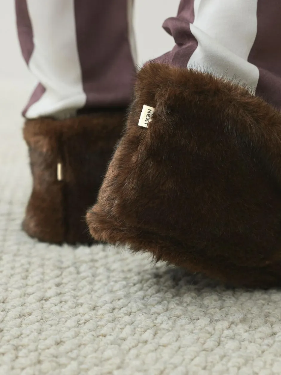 Next Chocolate Brown Faux Fur Boot Slippers Hot