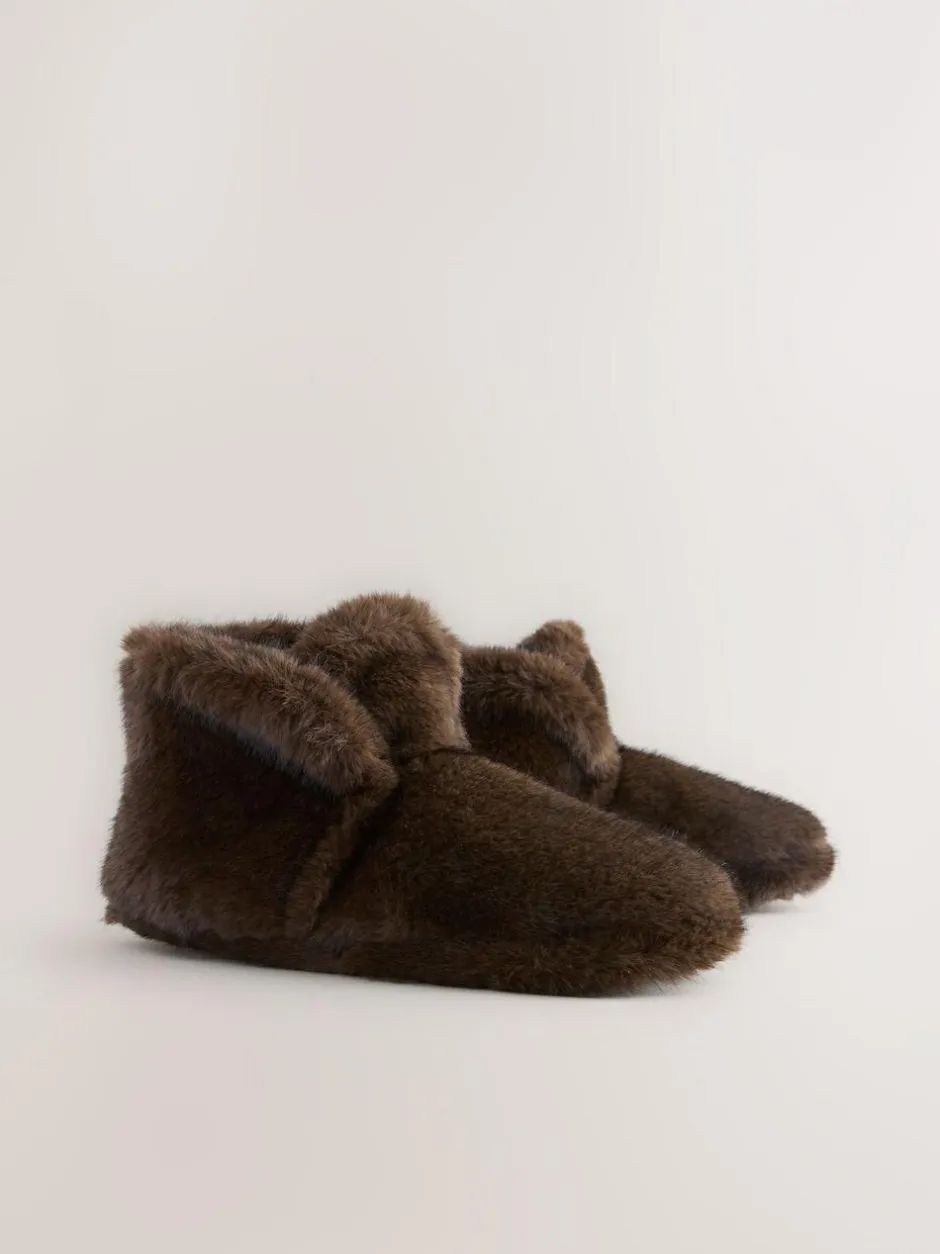 Next Chocolate Brown Faux Fur Boot Slippers Hot