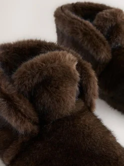 Next Chocolate Brown Faux Fur Boot Slippers Hot