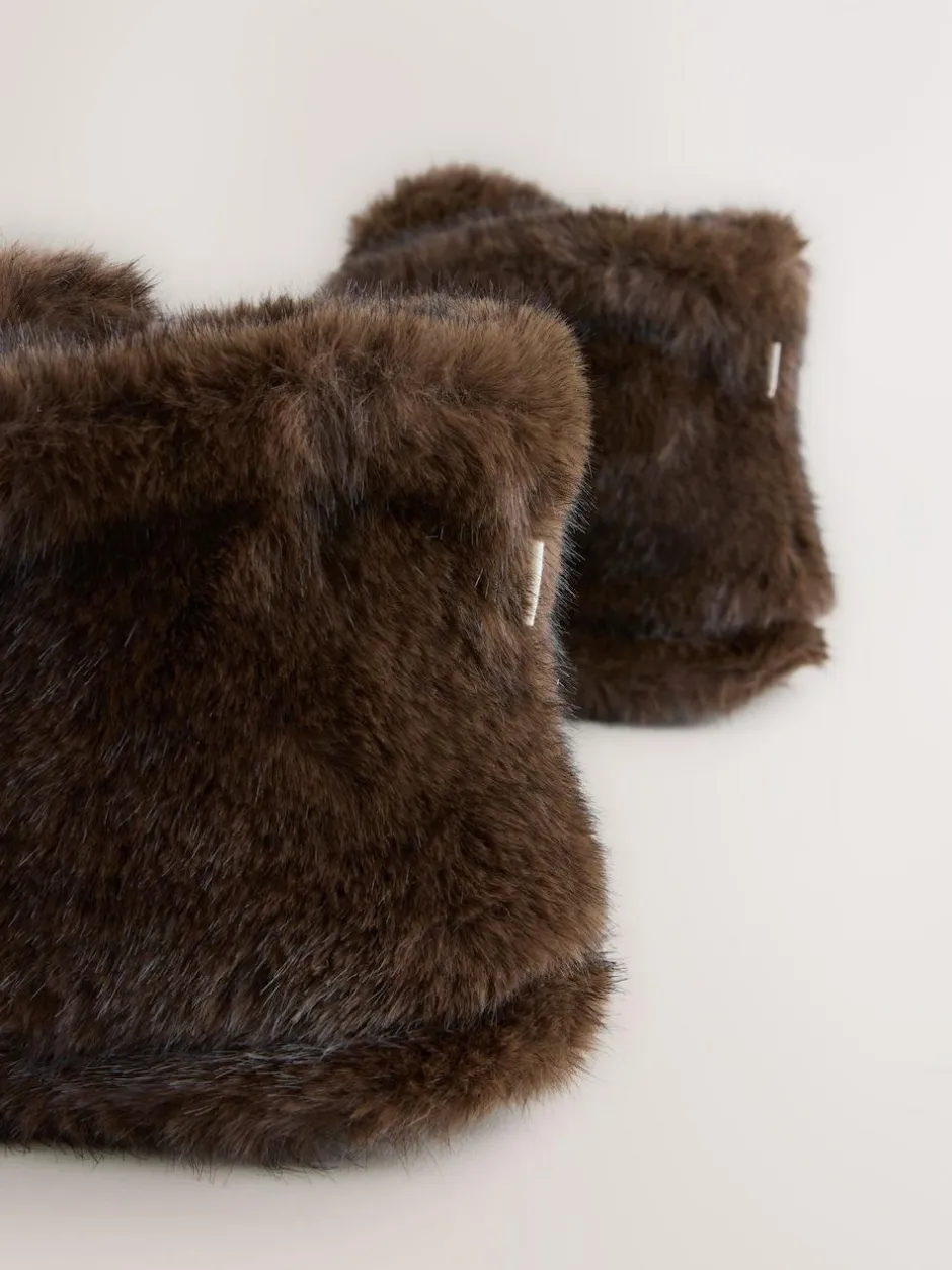 Next Chocolate Brown Faux Fur Boot Slippers Hot