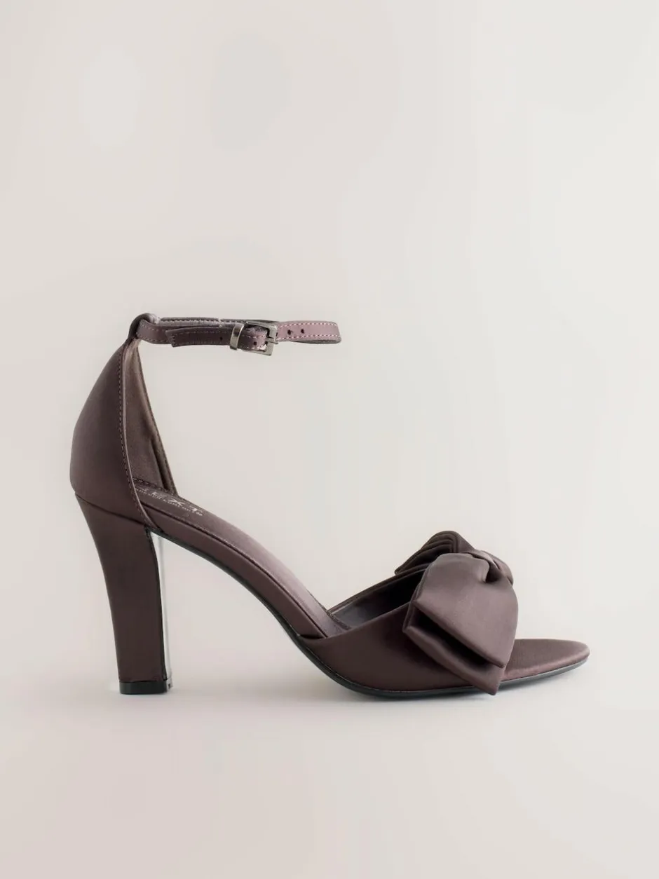 Next Forever Comfort® Satin Bow Block Heeled Sandals Chocolate Brown