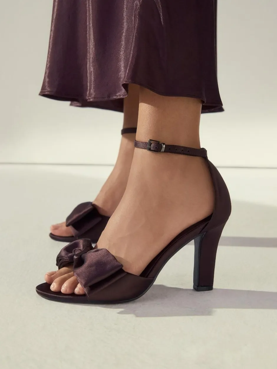 Next Forever Comfort® Satin Bow Block Heeled Sandals Chocolate Brown